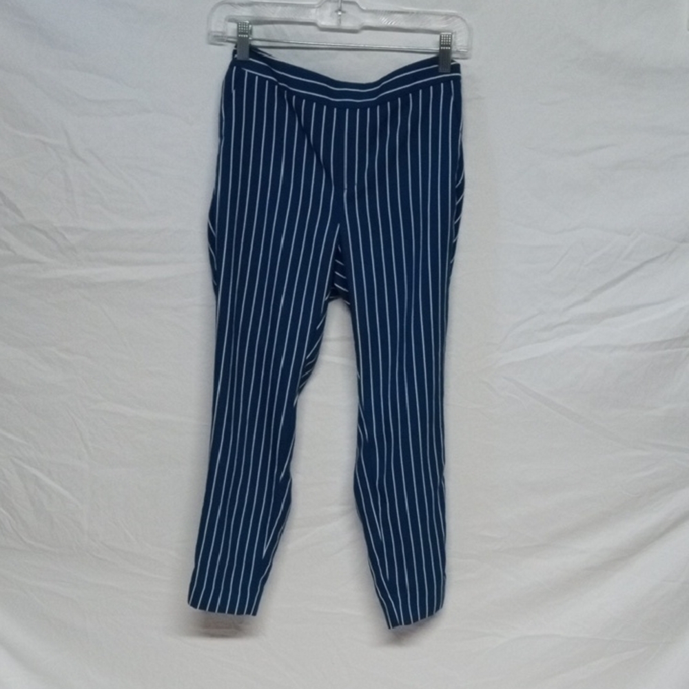 Banana Republic Hayden Pull On Navy White Striped Trousers 0P